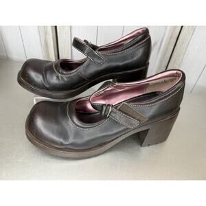 Vintage Platform Y2K Mary Jane Chunky Heels Brown Disco Size 9 Curfew